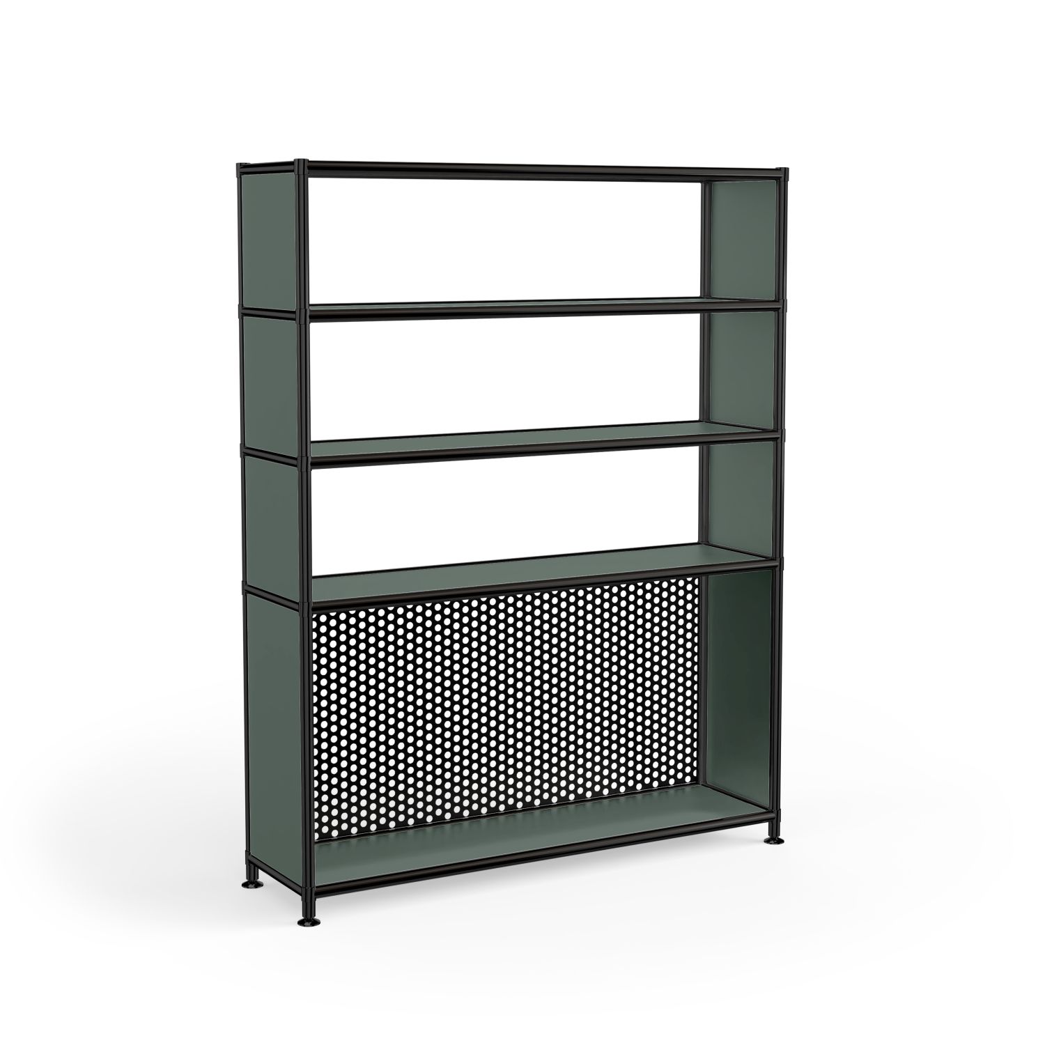 Regal "Ambience Style" mit schwarzen Lochblechen und schwarzem Gestänge