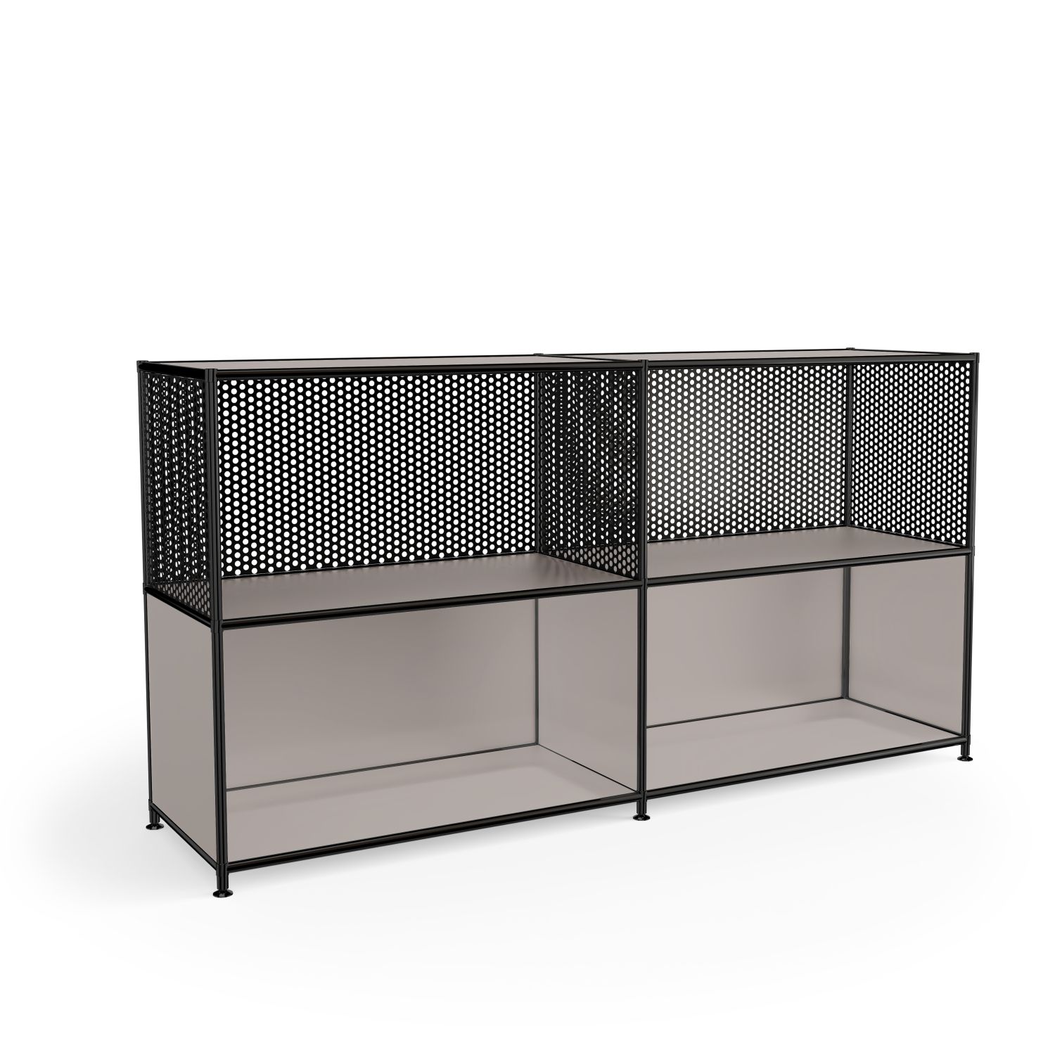 Sideboard "Classic Style" mit schwarzen Lochblechen und schwarzem Gestänge