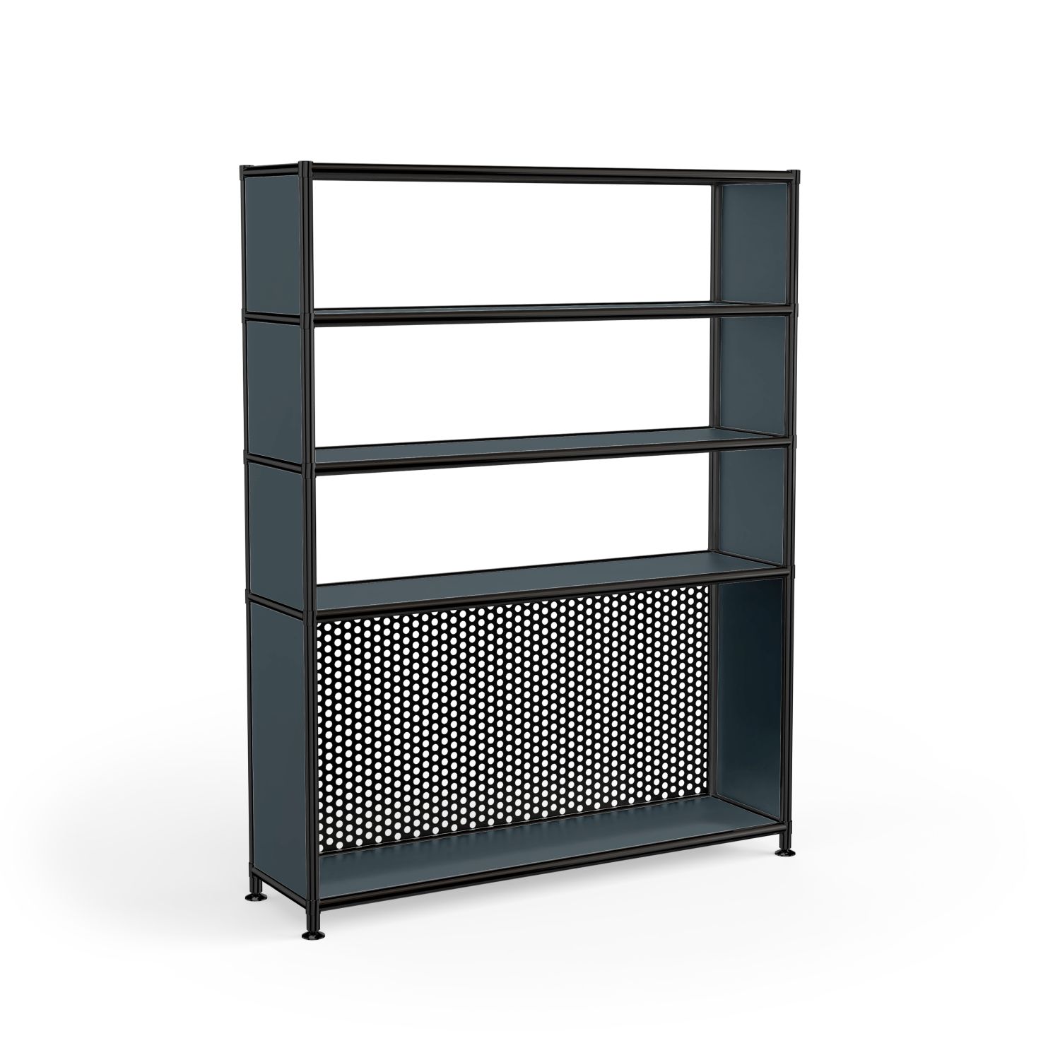 Regal "Classic Style" mit schwarzen Lochblechen und schwarzem Gestänge